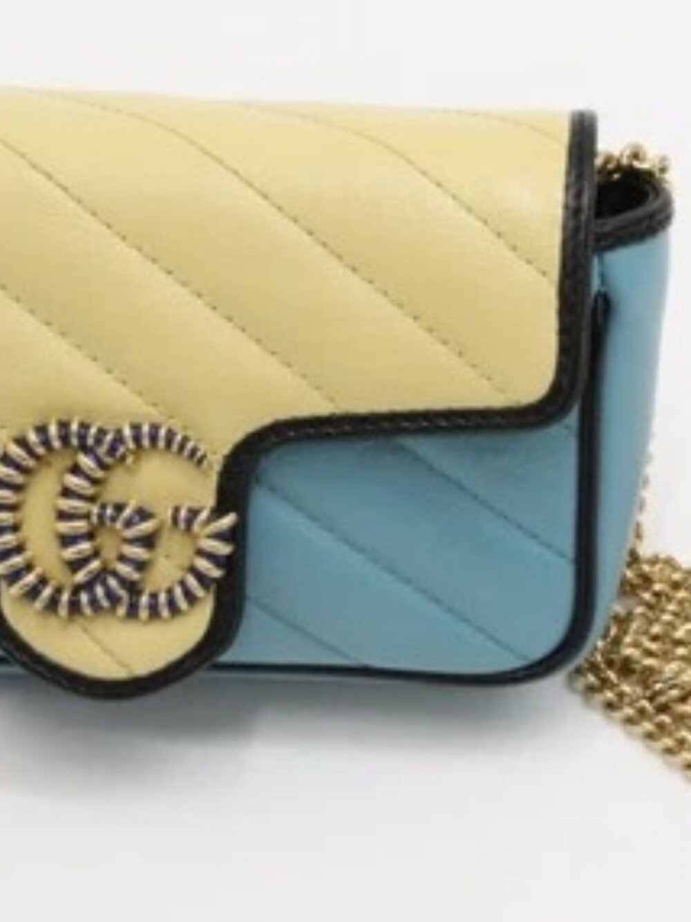 Gucci Blue Yellow Calfskin Torchon Small GG Limited Edition Marmont Bag